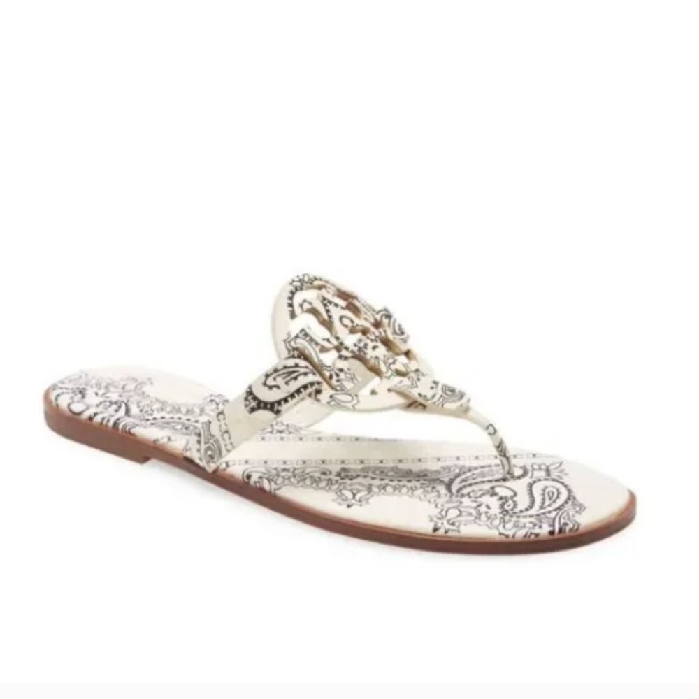 Tory Burch Miller Sandals Ivory Americana Bandana Style 75280